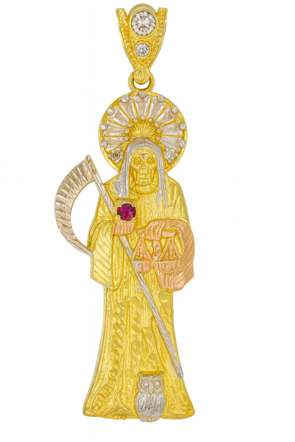 10k Tri-Color Gold Santa Muerte Men Pendant
