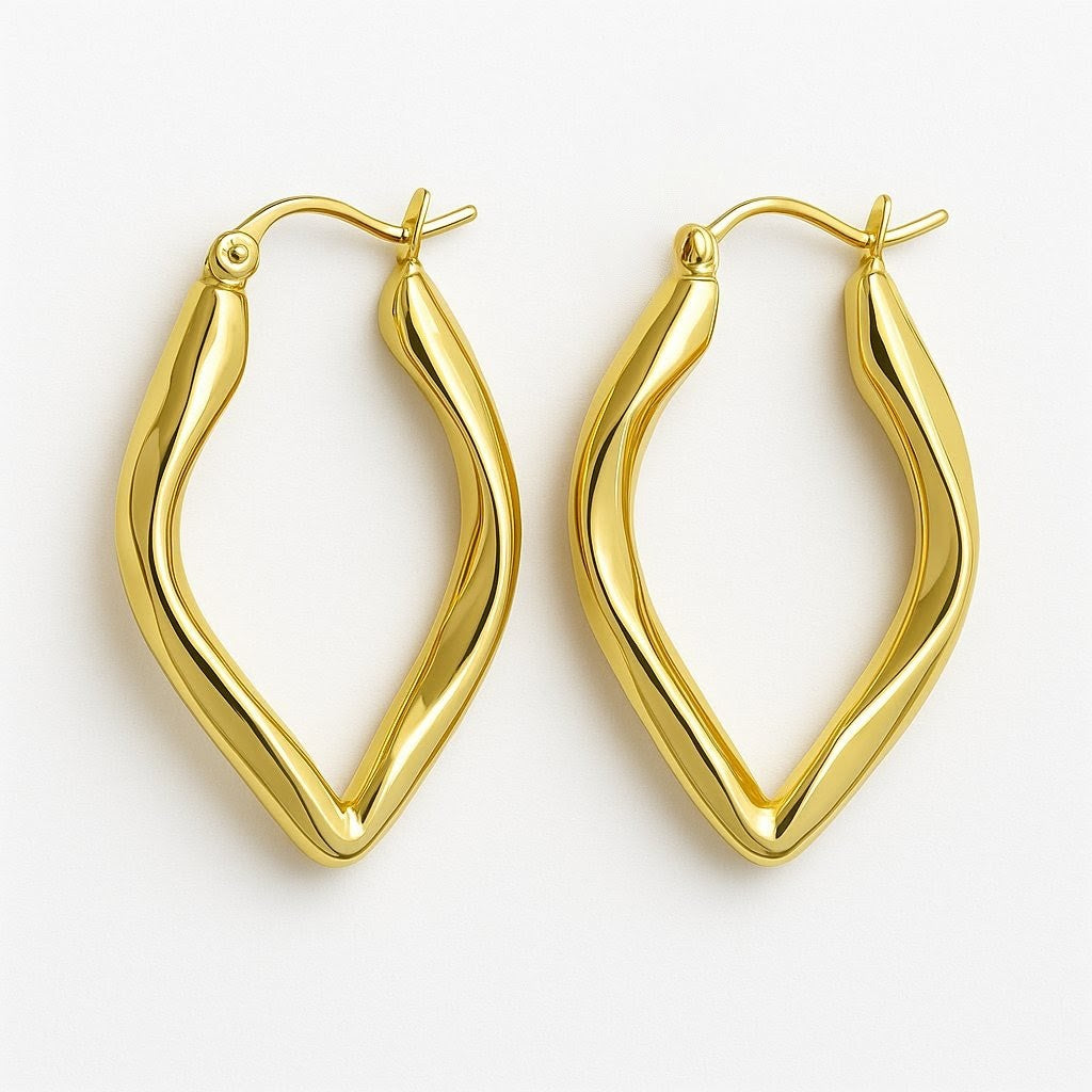 14k fancy polished twist oval hoops