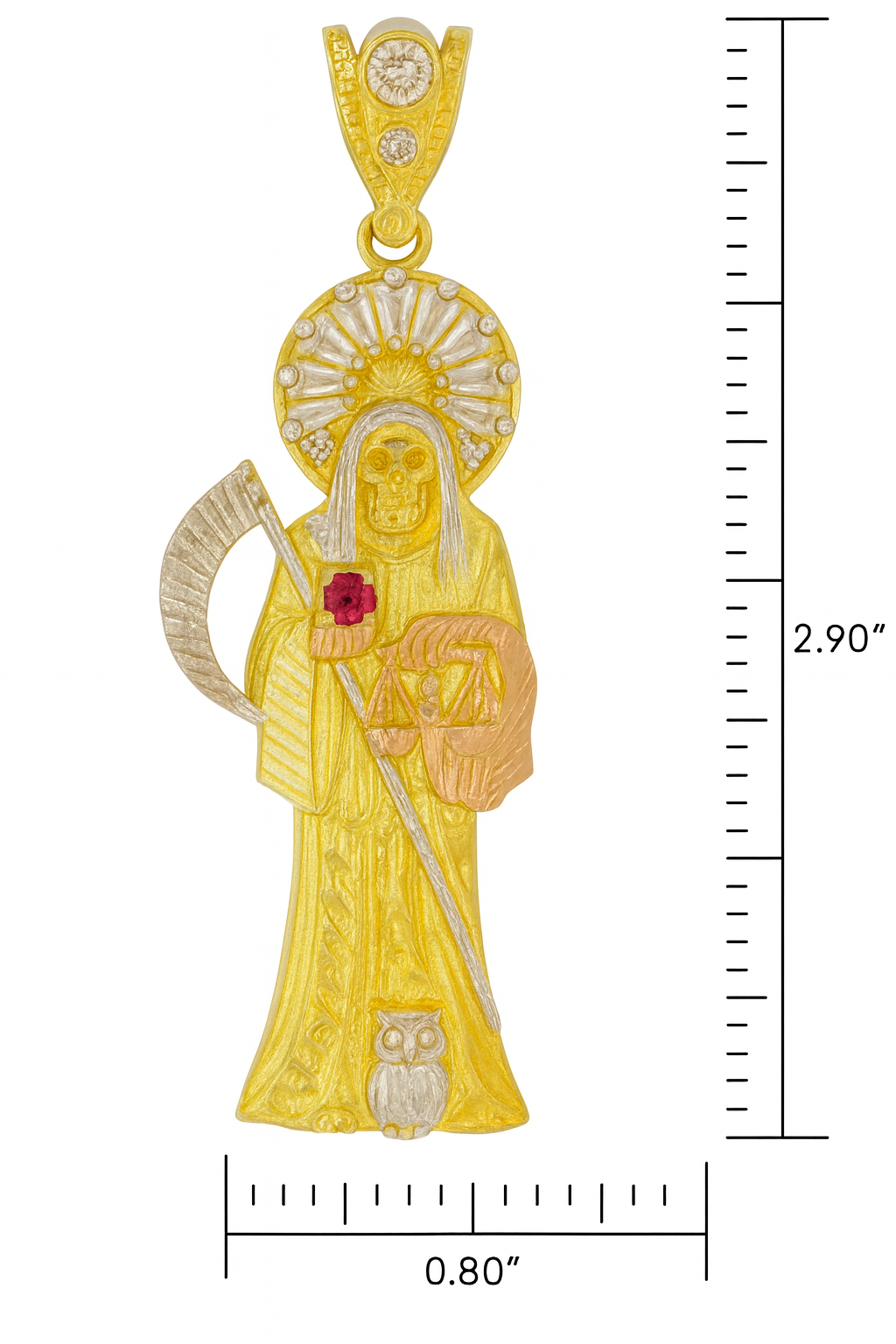 10k Tri-Color Gold Santa Muerte Men Pendant