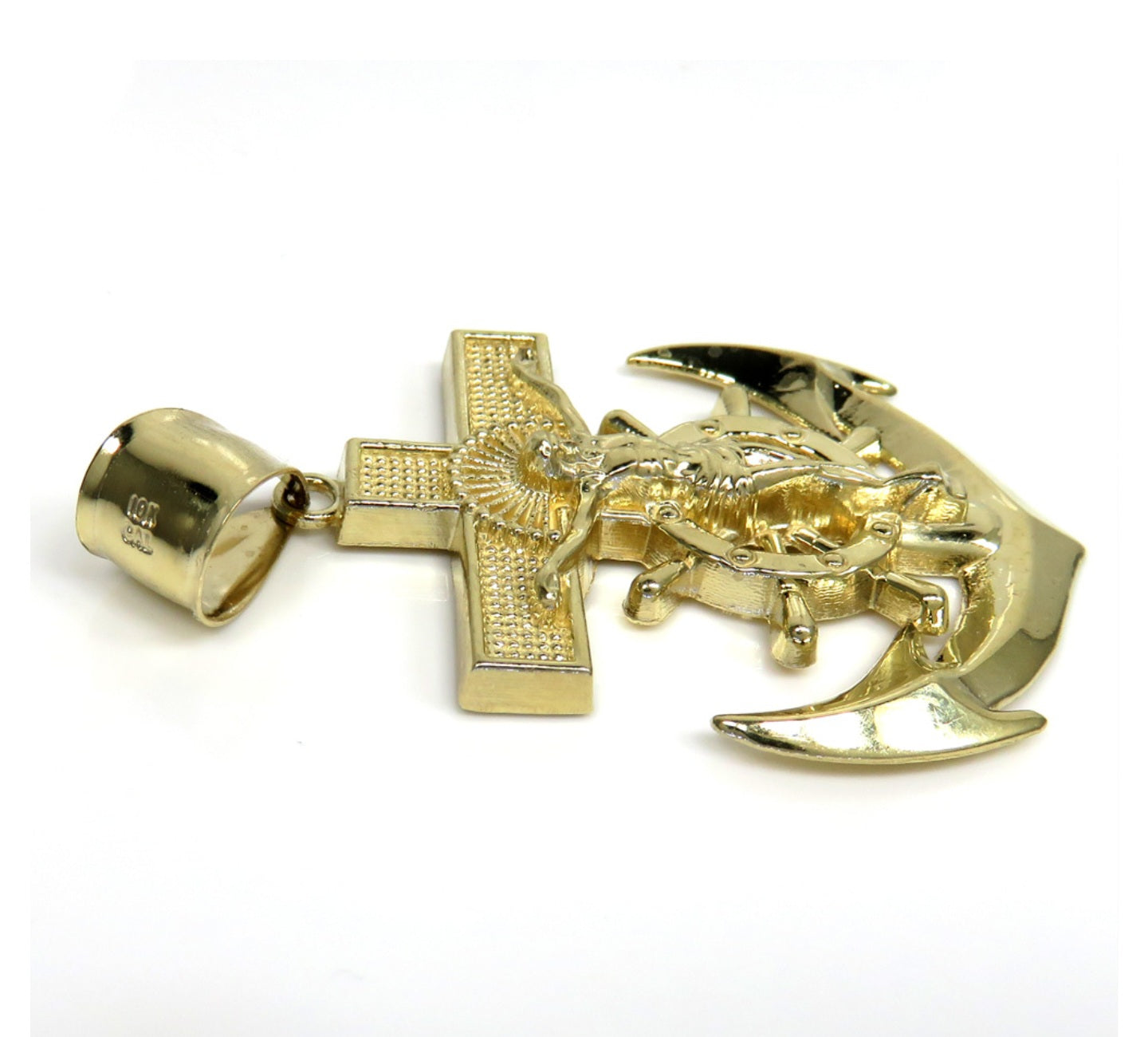 10k Gold Large Anchor Jesus Pendant