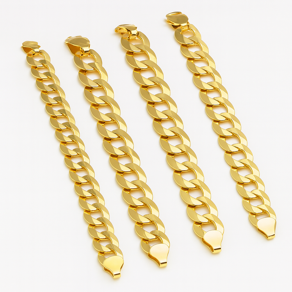 10k Solid Curb Link Men Bracelets