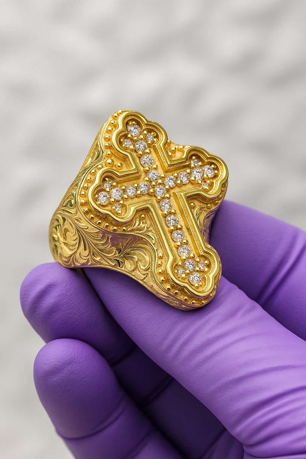 10K Solid Cross Men Ring