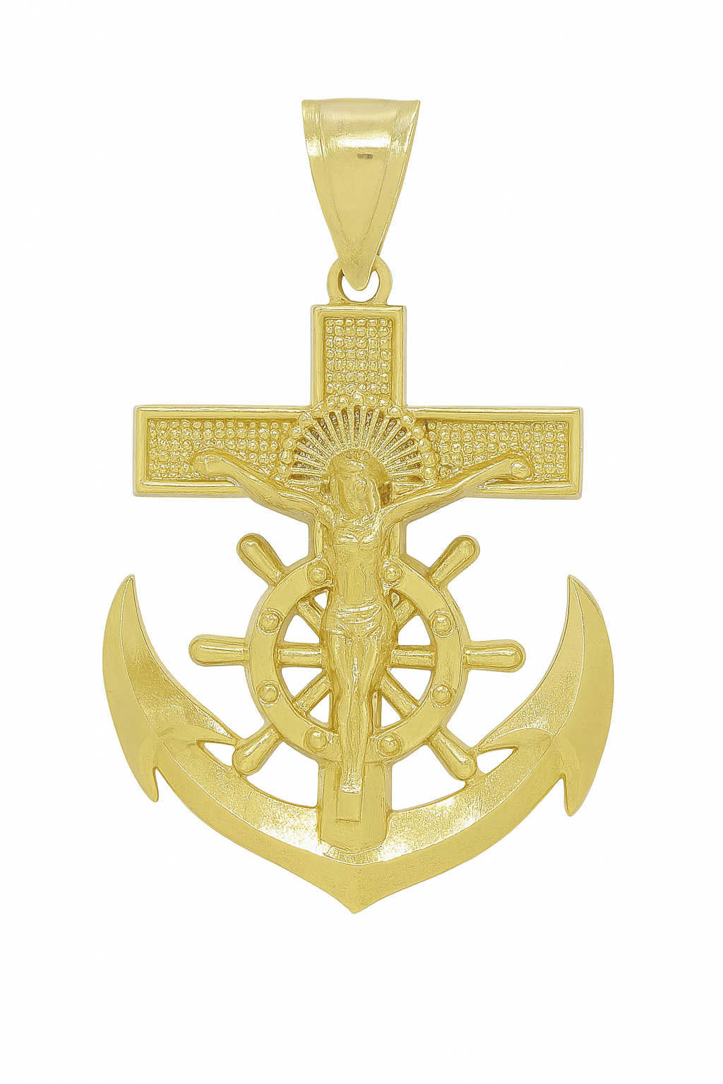 10k Gold Large Anchor Jesus Pendant