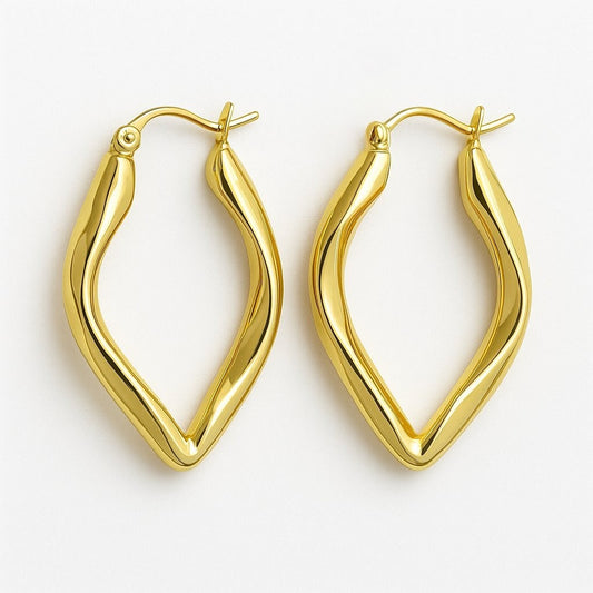 14k fancy polished twist oval hoops
