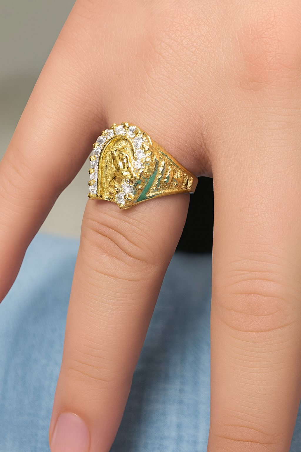 10k Horseshoe Cz Stones Men Ring