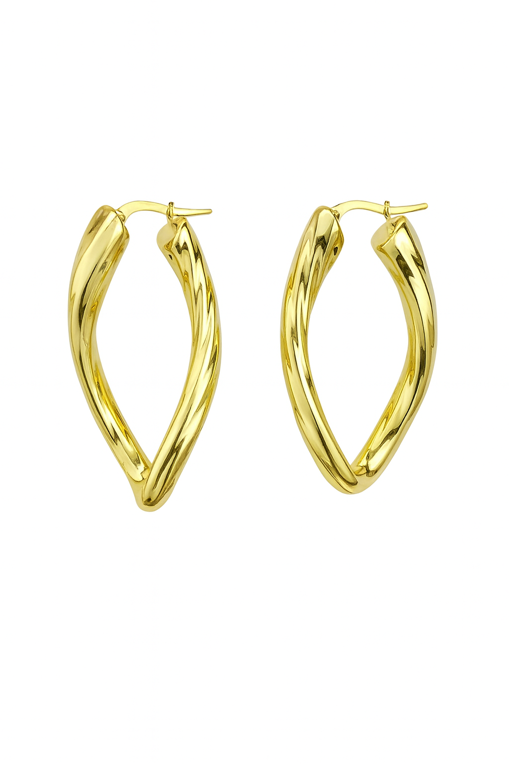 10k fancy polished twist oval hoop earring